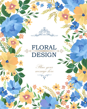 Floral frame pattern. Flower border background. Greeting card design with flowers.のイラスト素材