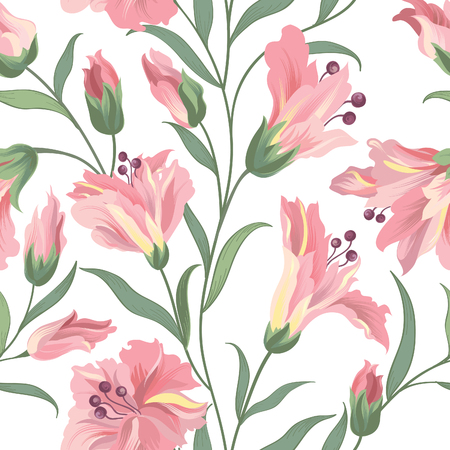 Floral seamless pattern. Nature vegetation background. Flourish wallpaper with flowers.のイラスト素材