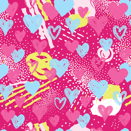 Love heart seamless pattern. Abstract stylish background with hearts in 1990s style. Holiday ornamental wallpaper.のイラスト素材