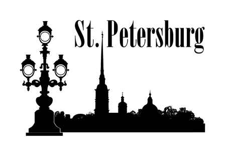 Saint-Petersburg city, Russia. Saint Peter and Paul Cathedral and Fortress building skyline, Neva river view. Russian travel background.のイラスト素材