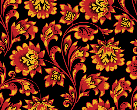 Floral seamless pattern. Flower ornament. Ornamental flourish background in traditional folk russian styleのイラスト素材