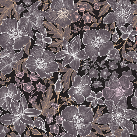 Floral seamless pattern. Flower background. Flourish garden texture with flowers.のイラスト素材