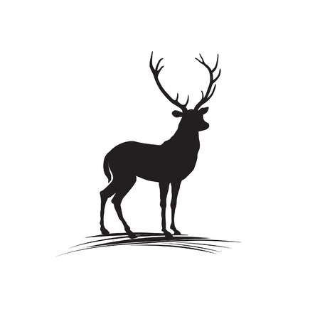 Deer silhouette. Wild animal reindeer drawn logo designのイラスト素材