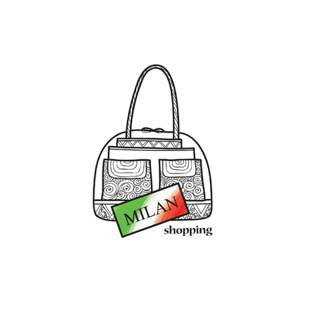 Italy travel sign. Milan city shopping label. Shop bag italian symbol. Fashion icon.のイラスト素材