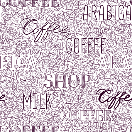 Coffee seamless pattern. Coffee beans and lettering COFFEE hand-drawn backgroundのイラスト素材