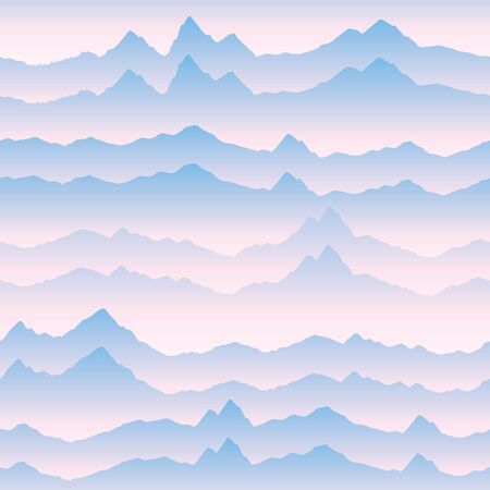 Abstract wavy mountain skyline background. Nature landscape sunrise seamless pattern. Dynamic motion wave textureのイラスト素材