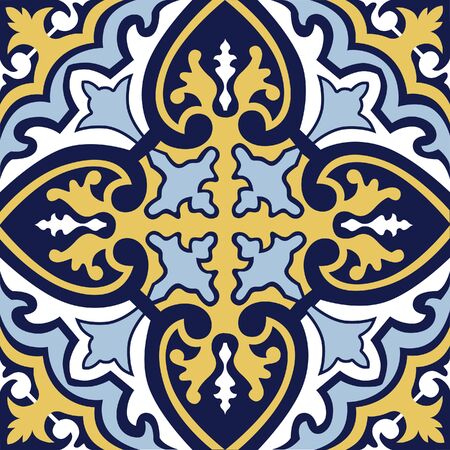 Abstract floral seamless pattern. Geometric asian ornament. Traditional floral oriental tile ornamental  backdrop in portugues azulejo style. Good for wallpaper designのイラスト素材