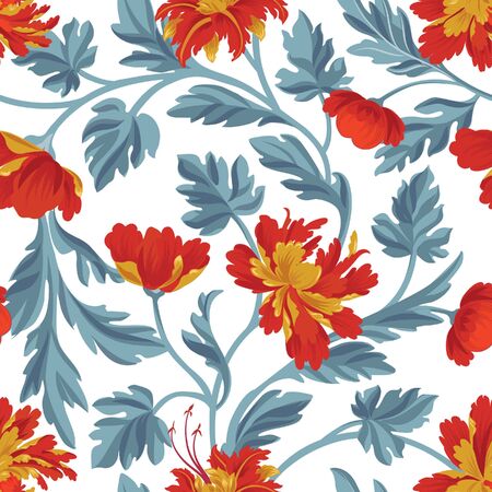 Floral pattern. Flower seamless background. Flourish ornamental garden wallpaper in retro oriental styleのイラスト素材