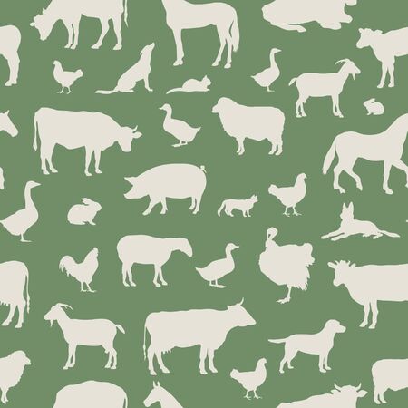 Livestock seamless pattern. Farm animals background. Farm animals silhouette vector set.のイラスト素材