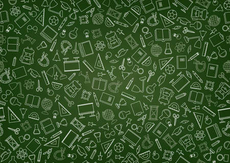 School education seamless pattern. Education symbols sketch backdrop with school supplies. Back to school icons doodle line art notebook background.のイラスト素材