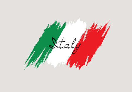 Italian flag with handwritten lettering Italy brush stroked national country design elementのイラスト素材