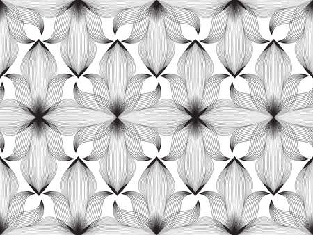 Abstract seamless floral line pattern. Arabic line ornament with flower shapes. Floral orient tile pattern with black lines. Asian ornament. Swirl geometric doodle textureのイラスト素材