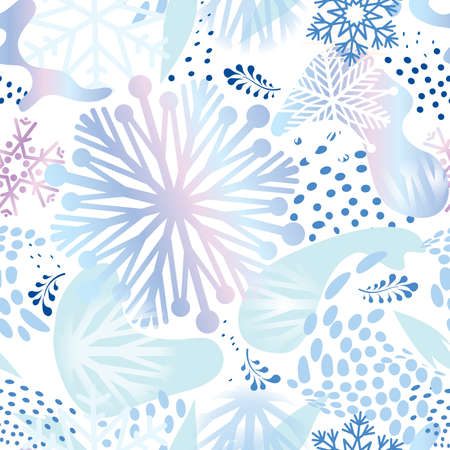 Snow seamless pattern. Abstract floral winter pattern with dots and snowflakes. Seasonal drawn texture. Winter holiday backdrop. Artistic stylish tiled background from Christmas collection.のイラスト素材