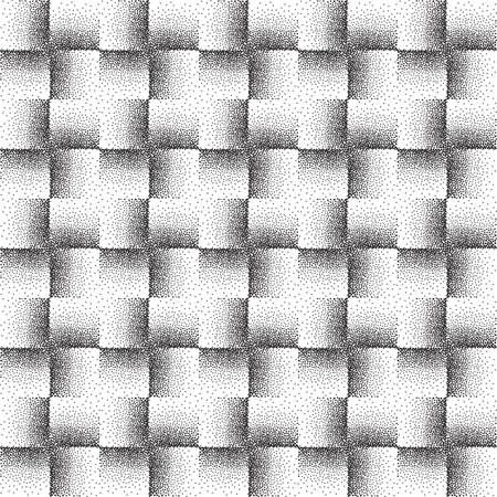 Abstract geometric dotted square shape checkered seamless pattern. Artistic polka dot ornamental stylish background. Abstract tile chaotic flowing dots monochrome textureのイラスト素材