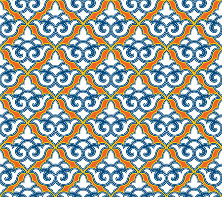 Abstract floral seamless pattern. Flourish tiled oriental ethnic background. Arabic ornament with asian flower motif. Good for fabric, textile, wallpaper or package background design.のイラスト素材