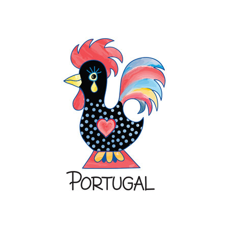 Symbol of Lisbon Portugal. Barcelos portuguese decorated rooster. Vector watercolored illustration.のイラスト素材