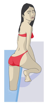 Asian woman climbing out of the poolのイラスト素材