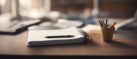 September 1. There is a notebook and a pencil on the school desk. classroom.の素材