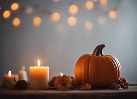 Pumpkin candle. Autumn decor. Halloweenの素材