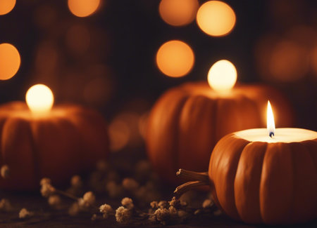 Pumpkin candle. Autumn decor. Halloweenの素材