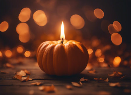 Pumpkin candle. Autumn decor. Halloweenの素材