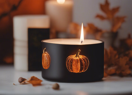 Pumpkin candle. Autumn decor. Halloweenの素材