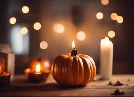 Pumpkin candle. Autumn decor. Halloweenの素材