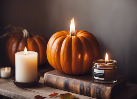 Pumpkin candle. Autumn decor. Halloweenの素材