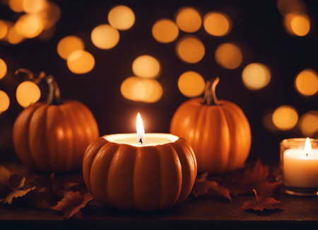 Pumpkin candle. Autumn decor. Halloweenの素材
