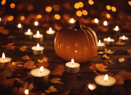 Pumpkin candle. Autumn decor. Halloweenの素材
