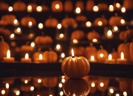 Pumpkin candle. Autumn decor. Halloweenの素材