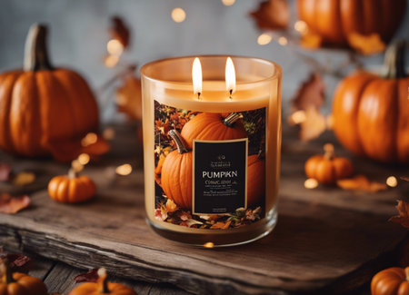 Pumpkin candle. Autumn decor. Halloweenの素材