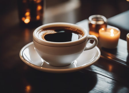 Cup of coffee on the tableの素材