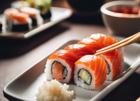 Delicious sushi set on the tableの素材