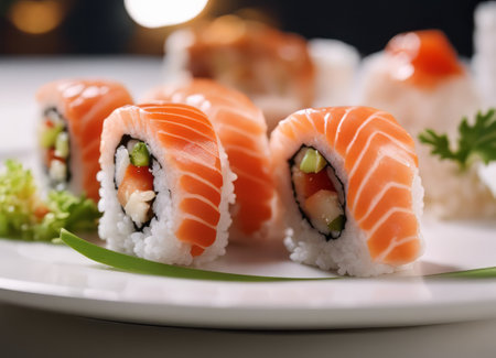 Delicious sushi set on the tableの素材
