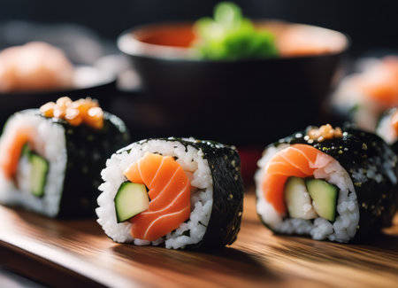 Delicious sushi set on the tableの素材