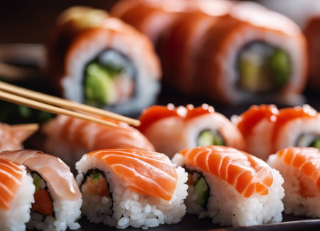 Delicious sushi set on the tableの素材