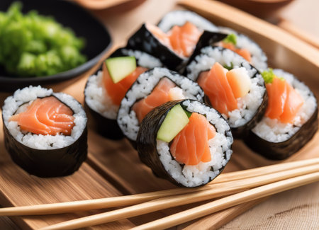 Delicious sushi set on the tableの素材
