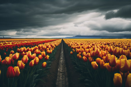 Tulip fields.Pink, yellow, red tulips in the springの素材