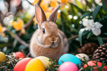 Easter bunnies, colorful eggs, and joyful springtime festivities. Happy Easterの素材