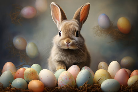 Easter bunnies, colorful eggs, and joyful springtime festivities. Happy Easterの素材