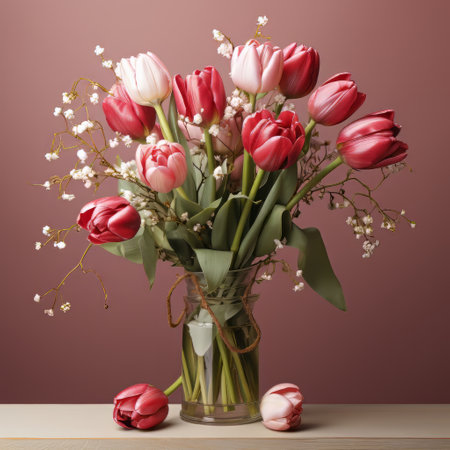 A tulip bouquet with March 8 inscription. Happy March 8th. Womens Day. Mothers Day. Happy Easterの素材