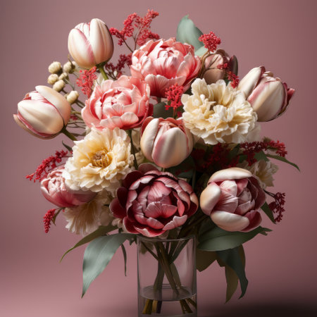 A tulip bouquet with March 8 inscription. Happy March 8th. Womens Day. Mothers Day. Happy Easterの素材