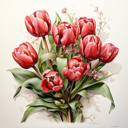 A tulip bouquet with March 8 inscription. Happy March 8th. Womens Day. Mothers Day. Happy Easterの素材