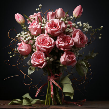A rose bouquet with March 8 inscription. Happy March 8th. Womens Day. Mothers Day. Happy Easterの素材