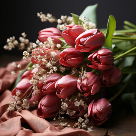 A tulip bouquet with March 8 inscription. Happy March 8th. Womens Day. Mothers Day. Happy Easterの素材
