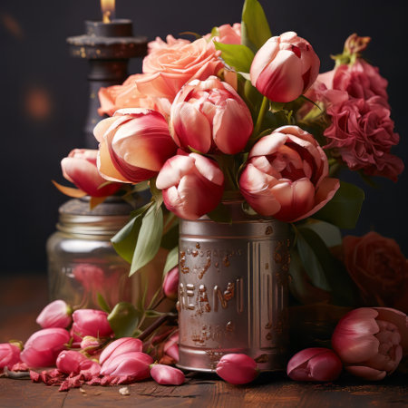 A tulip bouquet with March 8 inscription. Happy March 8th. Womens Day. Mothers Day. Happy Easterの素材