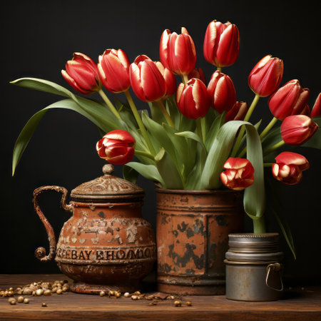 A tulip bouquet with March 8 inscription. Happy March 8th. Womens Day. Mothers Day. Happy Easterの素材