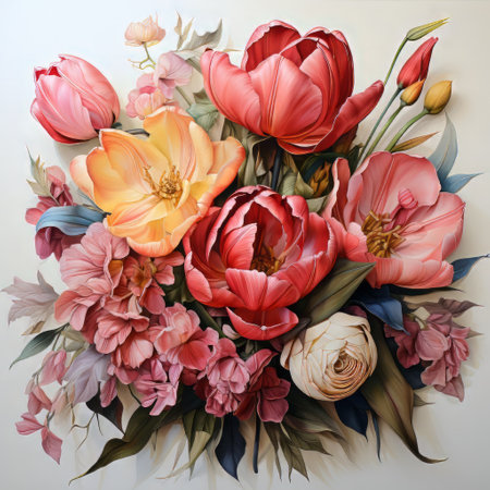 A tulip bouquet with March 8 inscription. Happy March 8th. Womens Day. Mothers Day. Happy Easterの素材