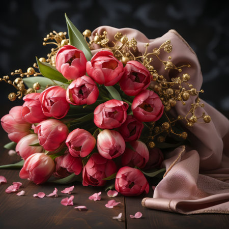 A tulip bouquet with March 8 inscription. Happy March 8th. Womens Day. Mothers Day. Happy Easterの素材